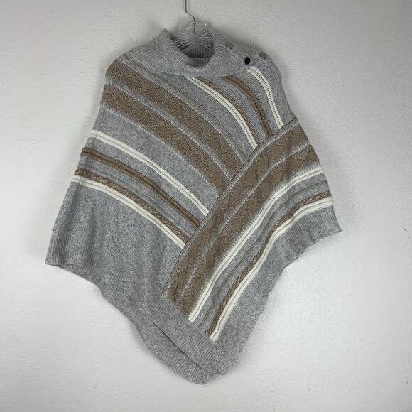 WHBM‎ Sweater Womens Small Poncho Cowl Neck Striped Asymmetrical Soft Cozy Gray - Picture 1 of 5